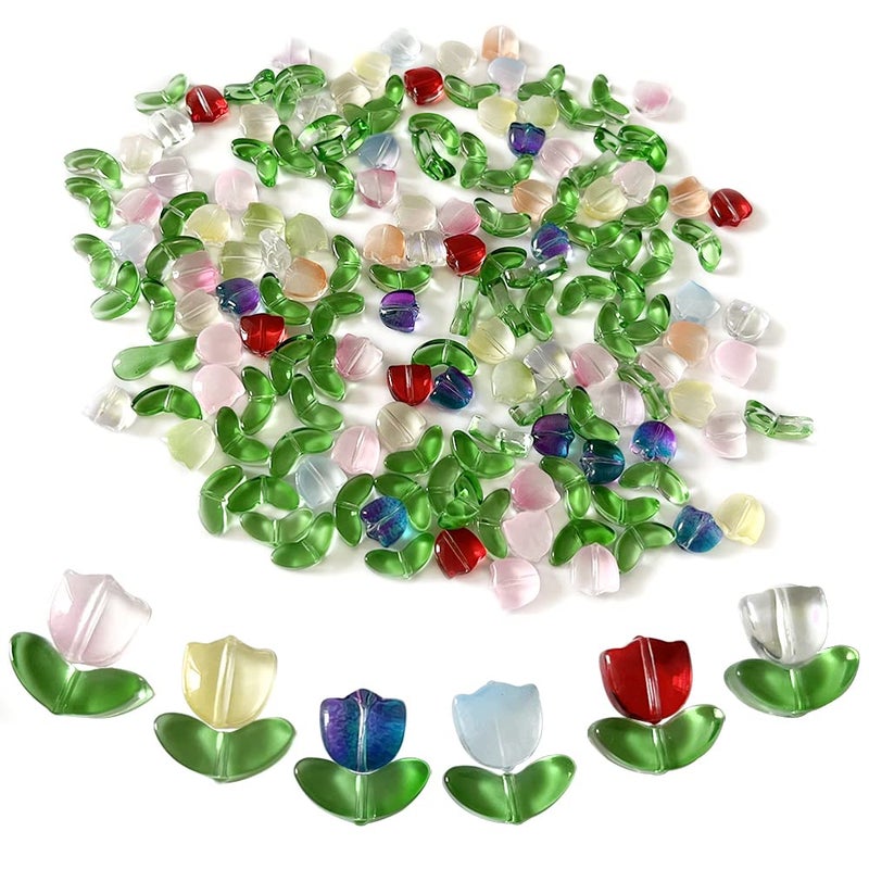 metulip 160Pcs Tulip Beads Glass Flower Beads Translucent Bracelet Beads Colorful Glass Beads Loose Spacer Beads for Jewelry Making Crafts DIY Beads - Image 1